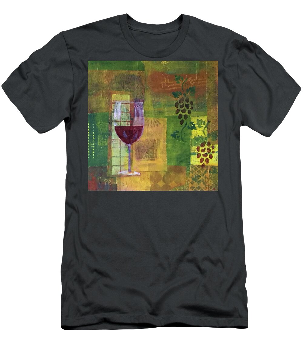 Wine T-Shirt featuring the painting Mixed Media Painting Wine by Patricia Cleasby