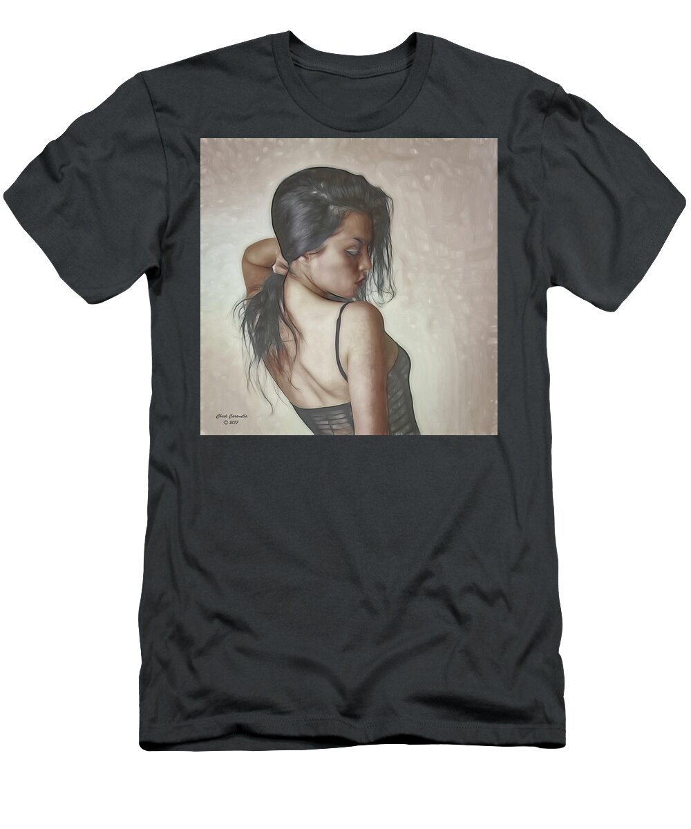 Fine Art Photography T-Shirt featuring the photograph Model Fixing Her Hair ... by Chuck Caramella