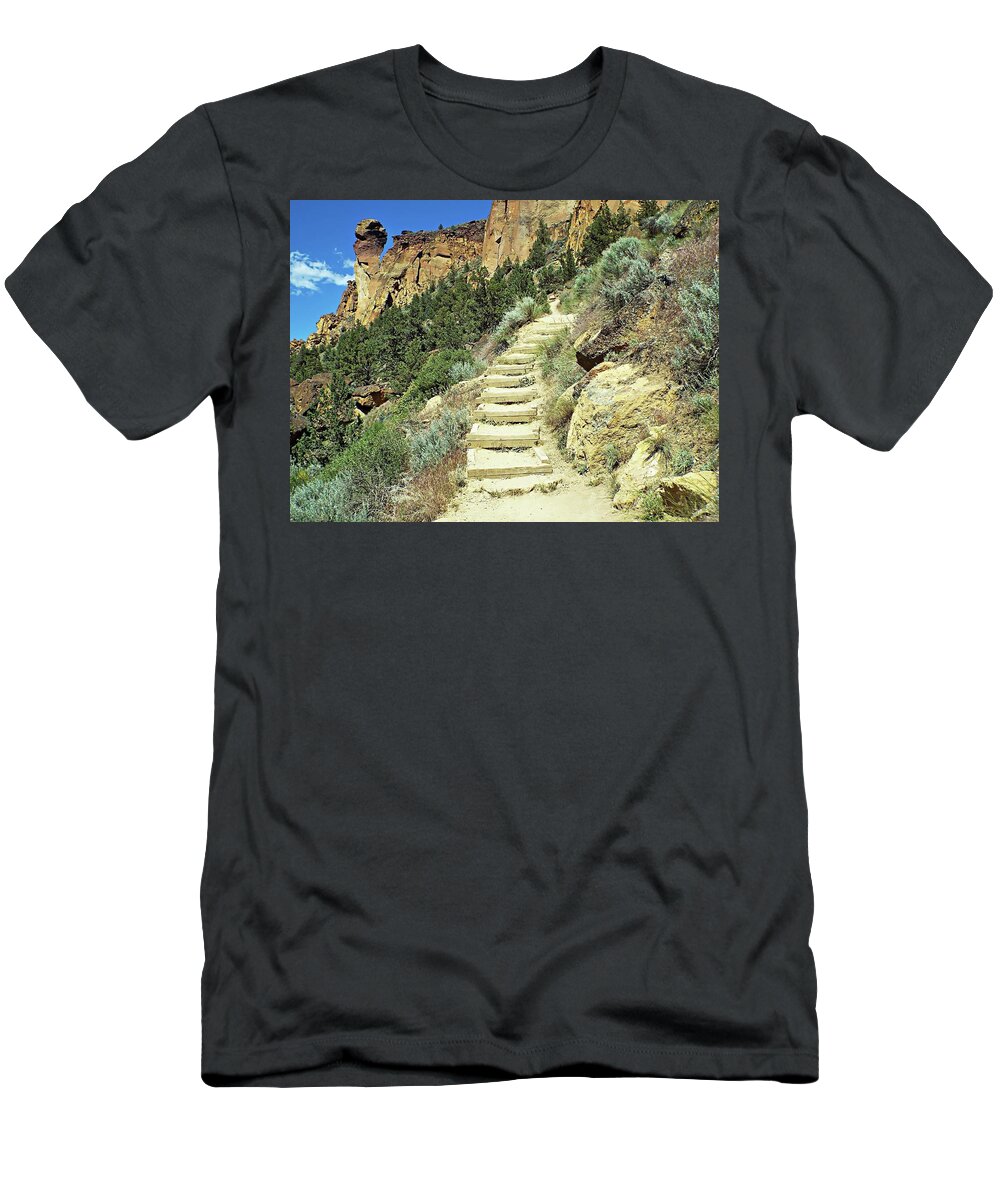 United States T-Shirt featuring the digital art Monkey Face Rock - Smith Rock National Park, Oregon by Joseph Hendrix