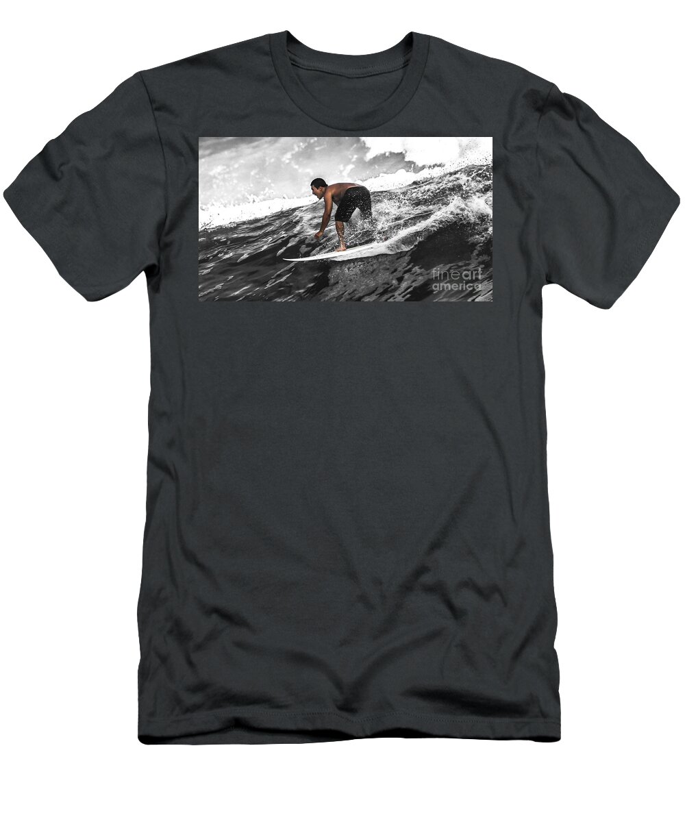 Beach T-Shirt featuring the photograph Monochrome Surfin' by Eye Olating Images