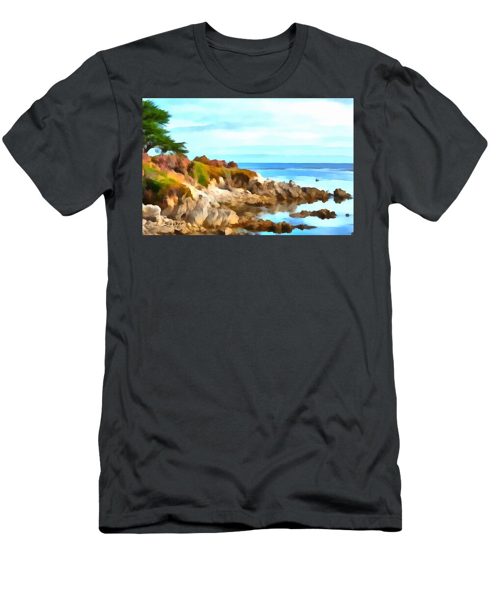 Iceplant Along The Monterey Shore T-Shirt featuring the photograph Monterey Coastline Watercolor by Floyd Snyder