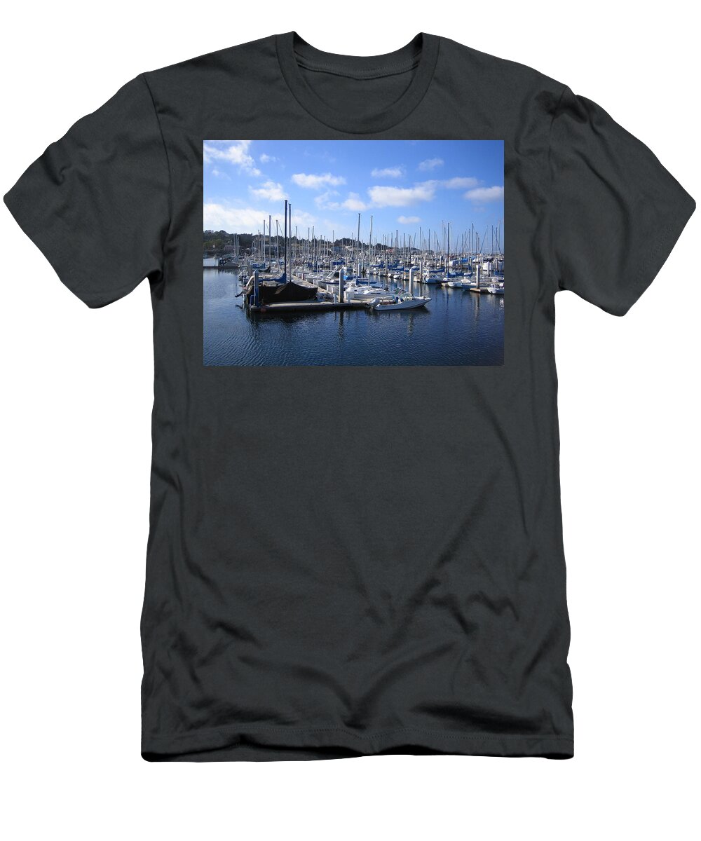 Monterey T-Shirt featuring the photograph Monterey Marina Harbor California USA by John Shiron
