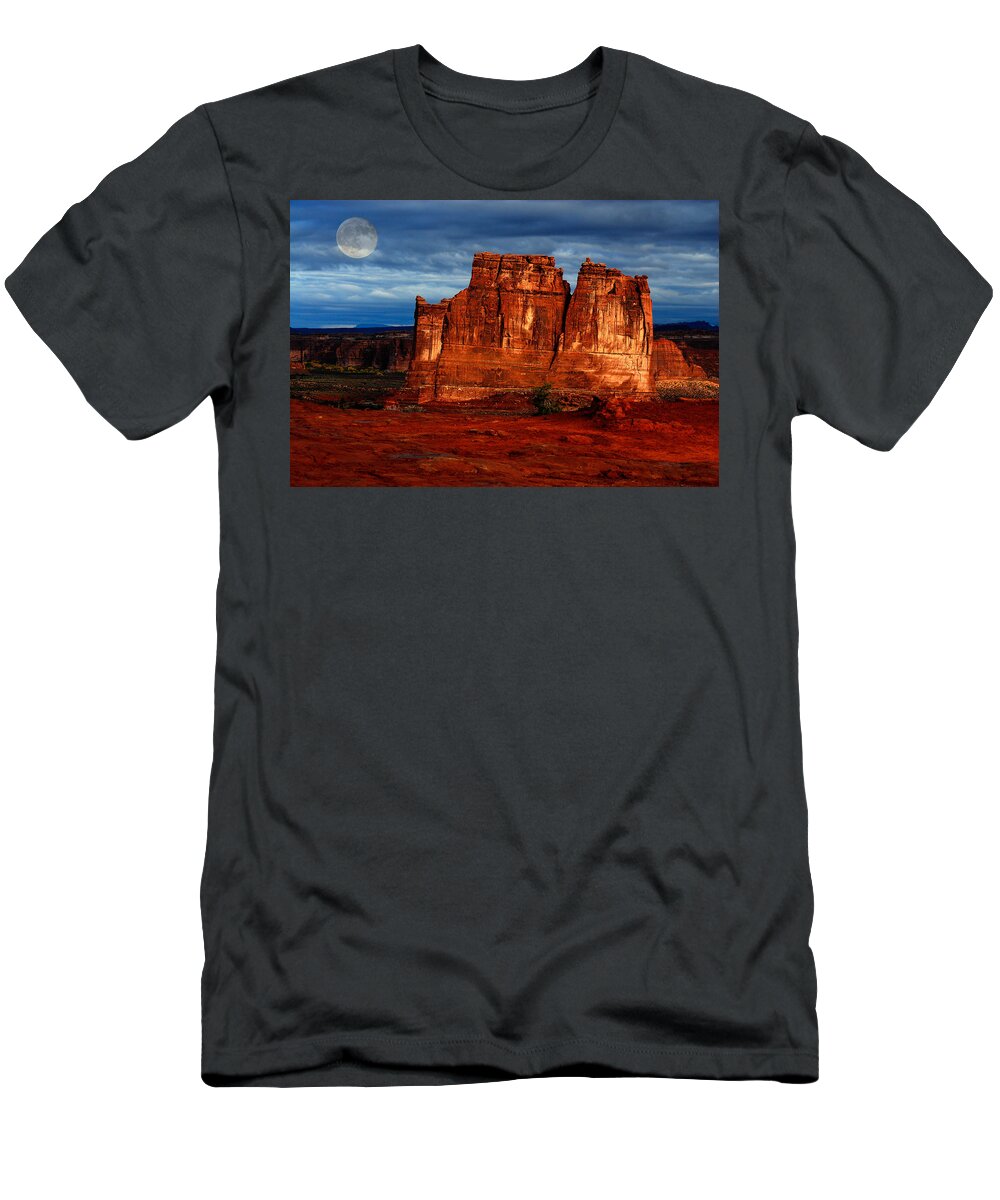 Moon T-Shirt featuring the photograph Moon over La Sal by Harry Spitz