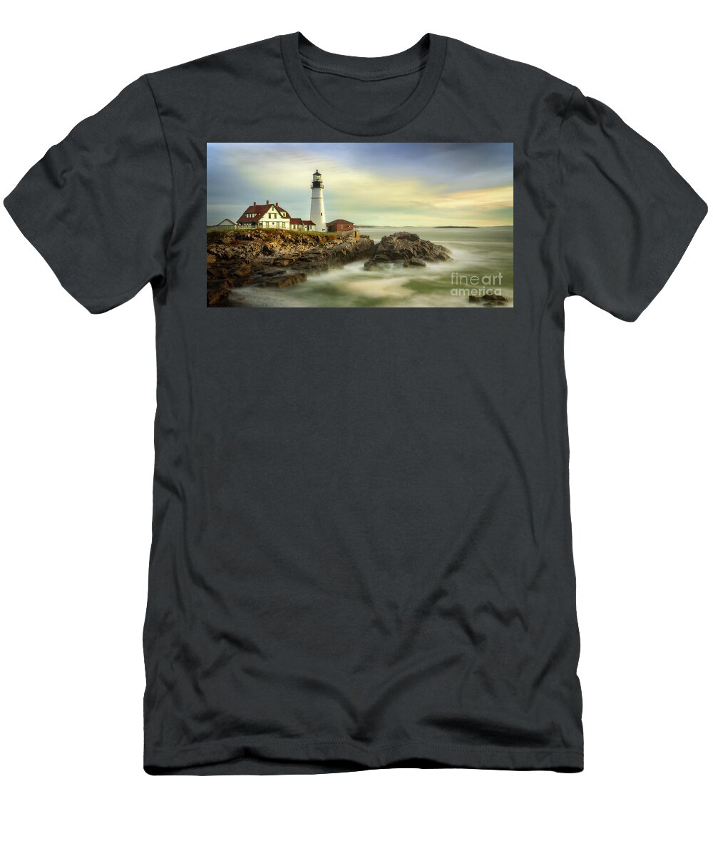 Architecture T-Shirt featuring the photograph Morning at Portland Lighthouse by Jerry Fornarotto