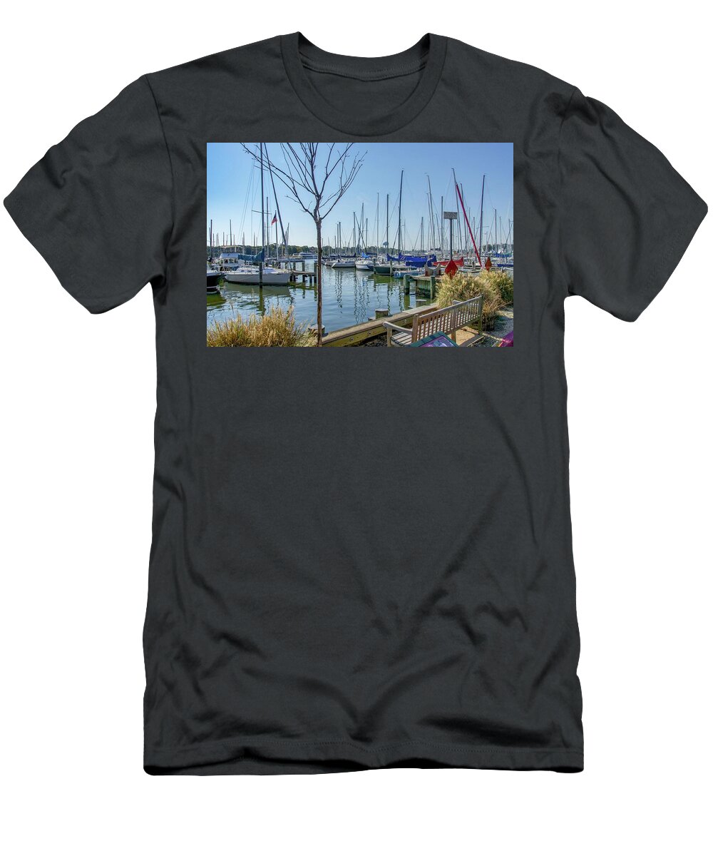 Marina T-Shirt featuring the photograph Morning at the Marina by Charles Kraus