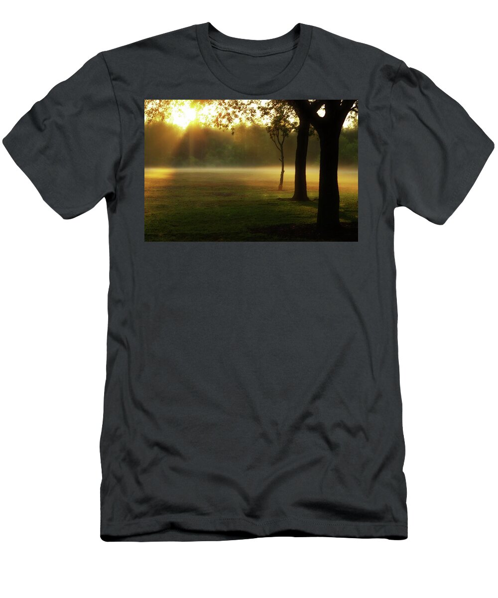 Fog T-Shirt featuring the photograph Morning Glow by Stoney Lawrentz