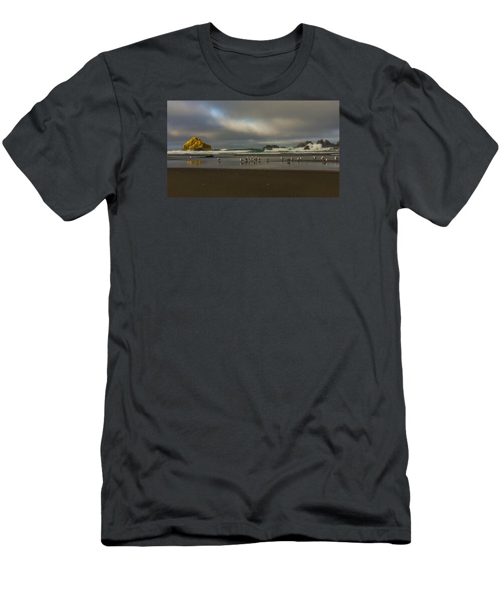 Bandon Or T-Shirt featuring the photograph Morning light on the Beach by Ulrich Burkhalter