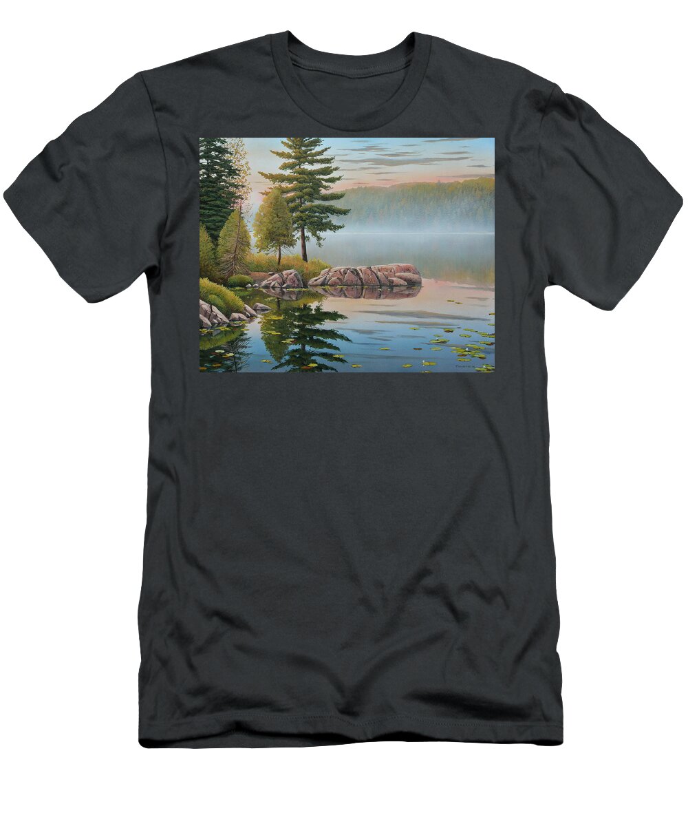 Jake Vandenbrink T-Shirt featuring the painting Morning Stillness by Jake Vandenbrink