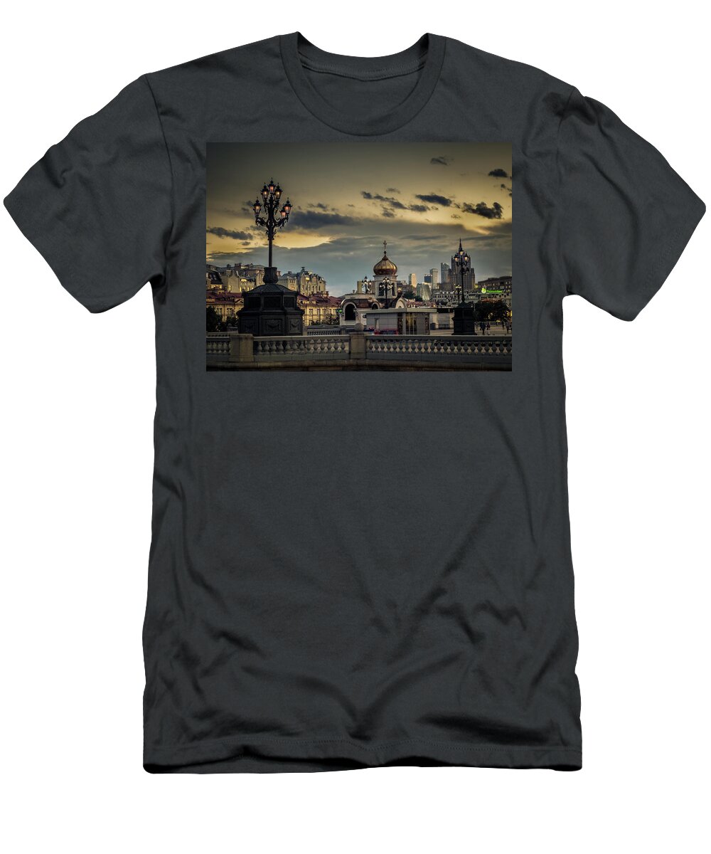 Moscow T-Shirt featuring the photograph Moscow by night. by Usha Peddamatham