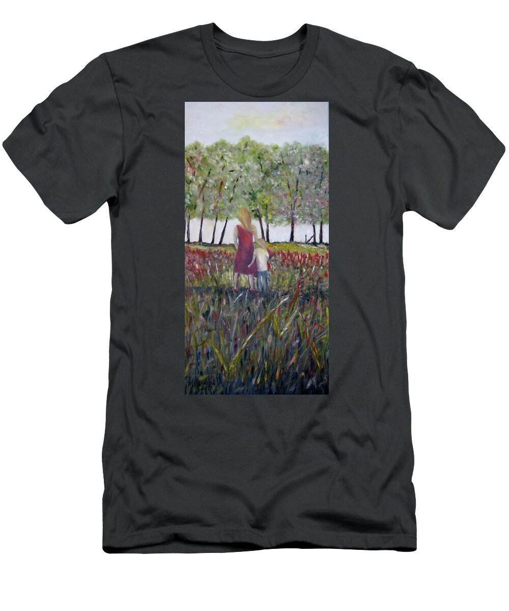 Mother And Son T-Shirt featuring the painting Mother and Son by Marilyn McNish