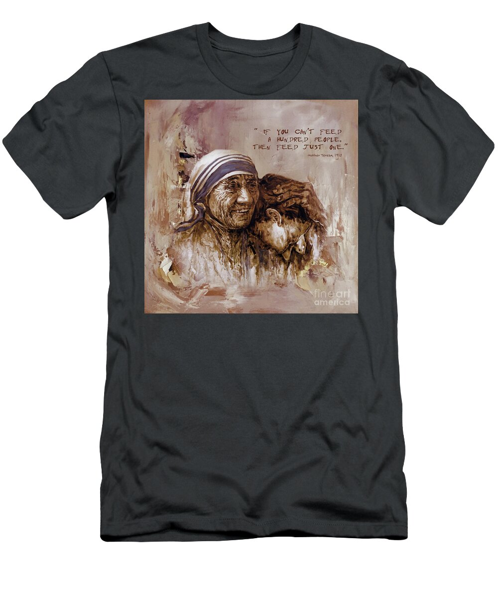 Mother Teresa T-Shirt featuring the painting Mother Teresa of Calcutta by Gull G