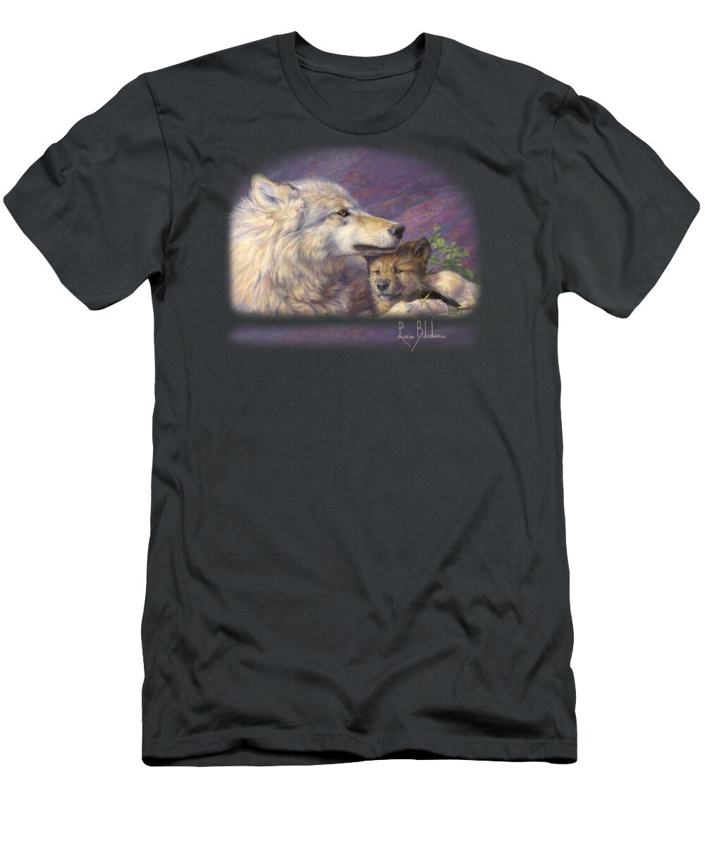 Wolf T-Shirt featuring the painting Mother's Love by Lucie Bilodeau