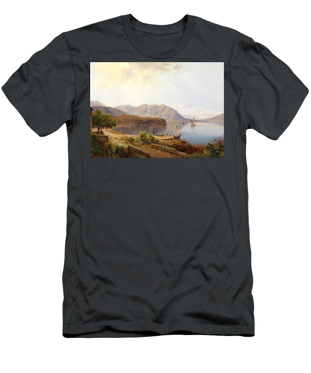Louis Gurlitt (1812-1897) Motif Near San Felice On Lake Garda T-Shirt featuring the painting Motif near San Felice on Lake Garda by MotionAge Designs