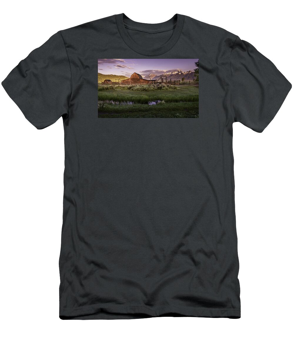 Teton T-Shirt featuring the photograph Moulton Barn at Dawn by Mary Angelini
