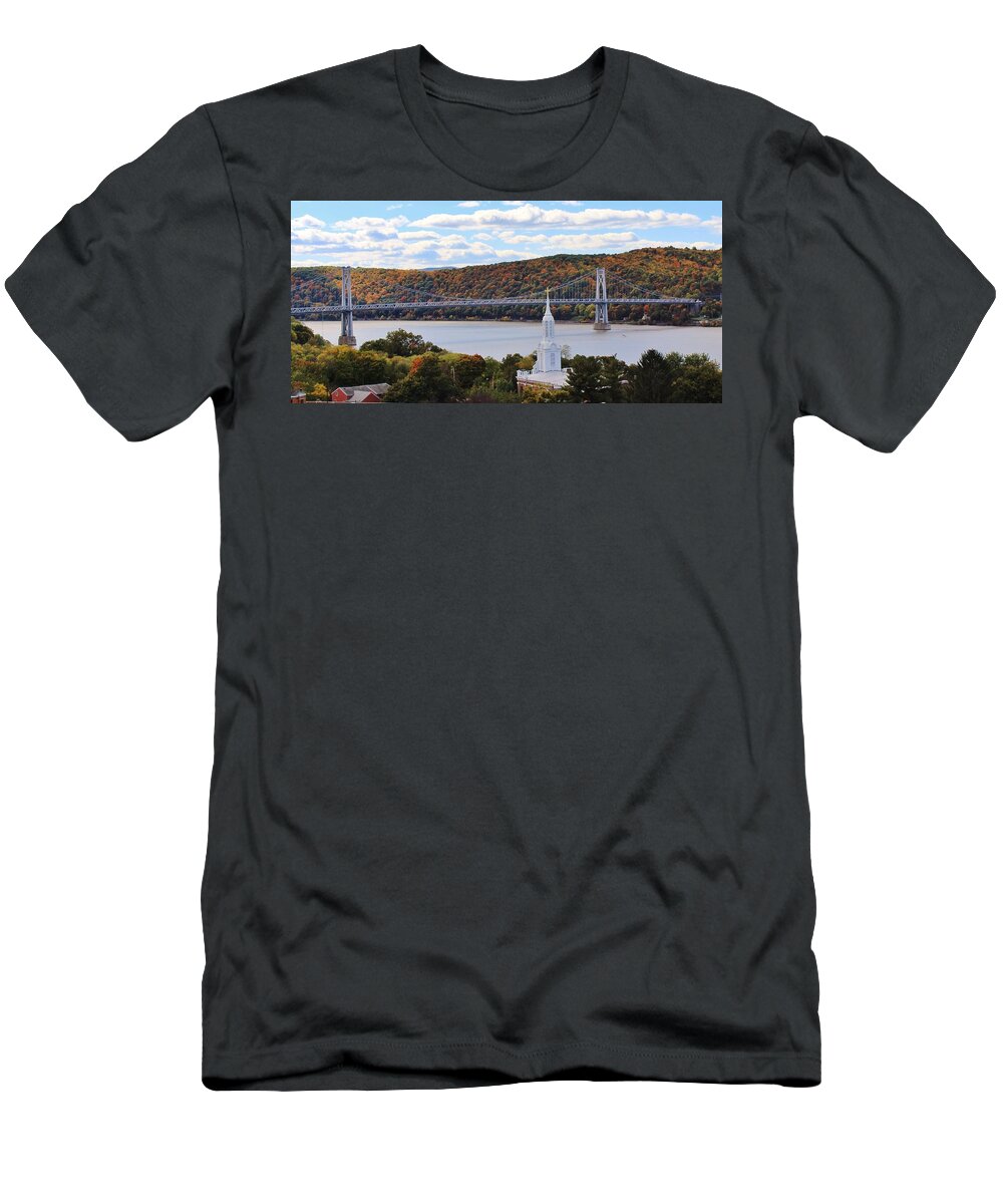 Karen Silvestri T-Shirt featuring the photograph Mount Carmel and The Mid Hudson Bridge by Karen Silvestri