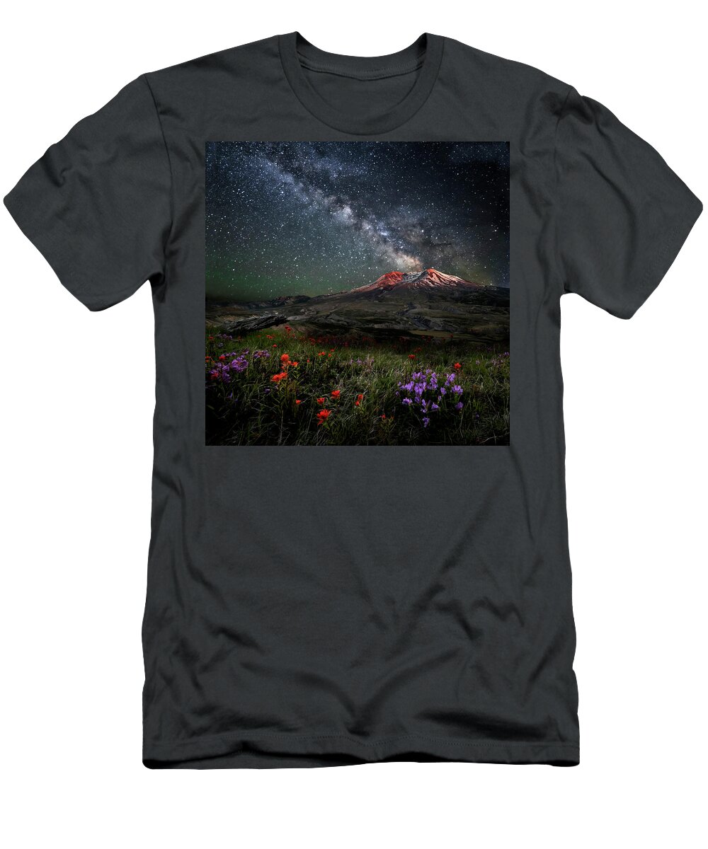 Mount St Helens Milky Way Eruption T-Shirt featuring the photograph Mount St Helens Milky Way Eruption by Wes and Dotty Weber