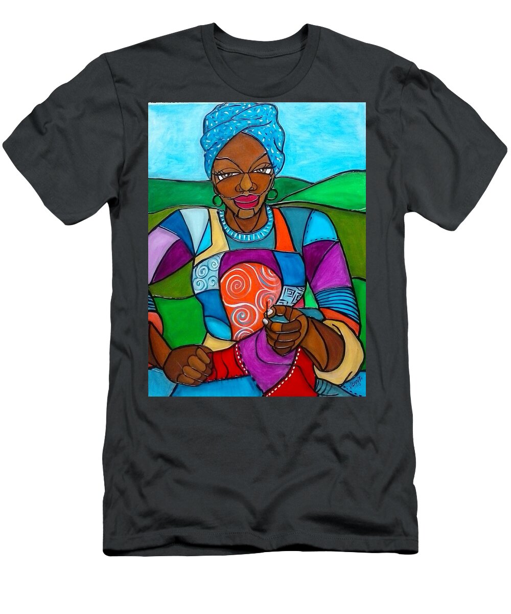 African-american Woman T-Shirt featuring the painting Mountain Quilter by Jenny Pickens