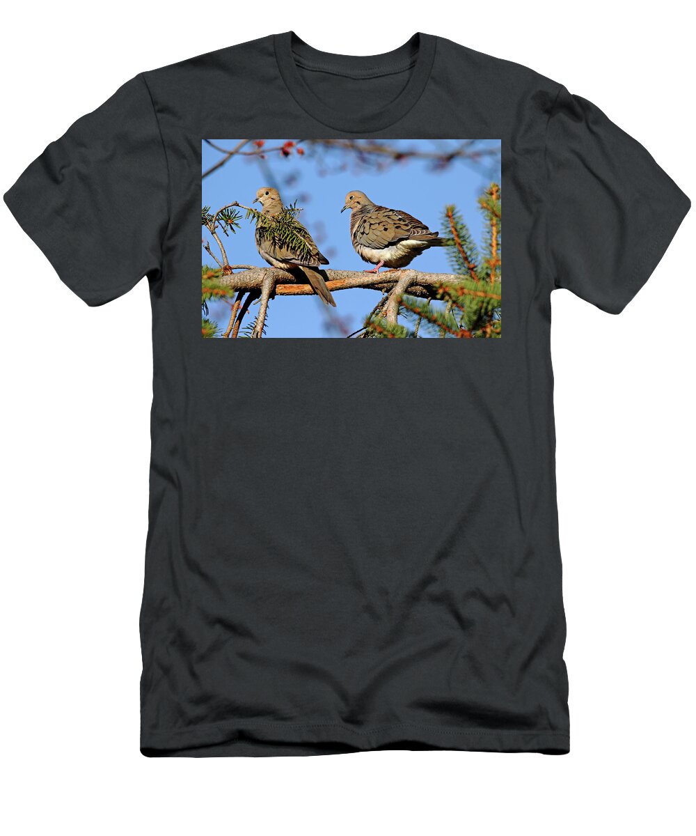 Mourning Doves T-Shirt featuring the photograph Mourning Doves In Spring by Debbie Oppermann