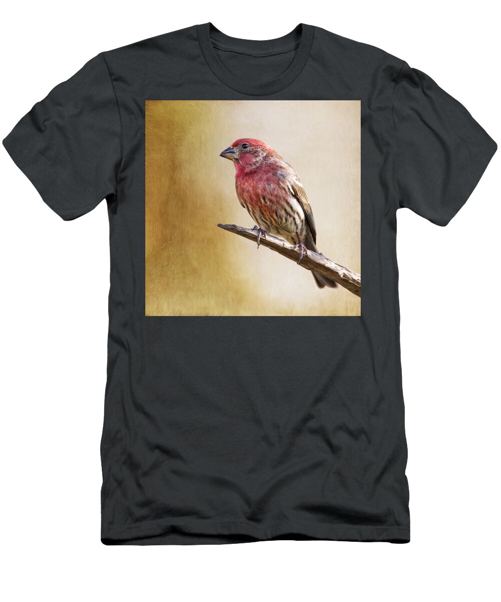Carpodacus T-Shirt featuring the photograph Mr Finch Standing Tall by Bill and Linda Tiepelman