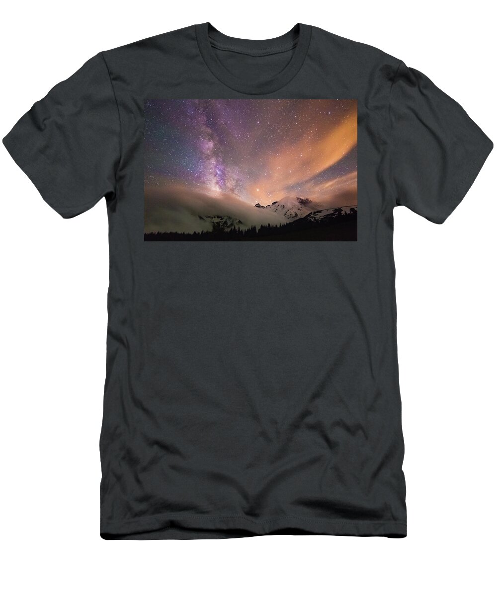 Mt. Rainier National Park T-Shirt featuring the photograph Mt. Rainier Milky Way 1 AM by Joe Kopp