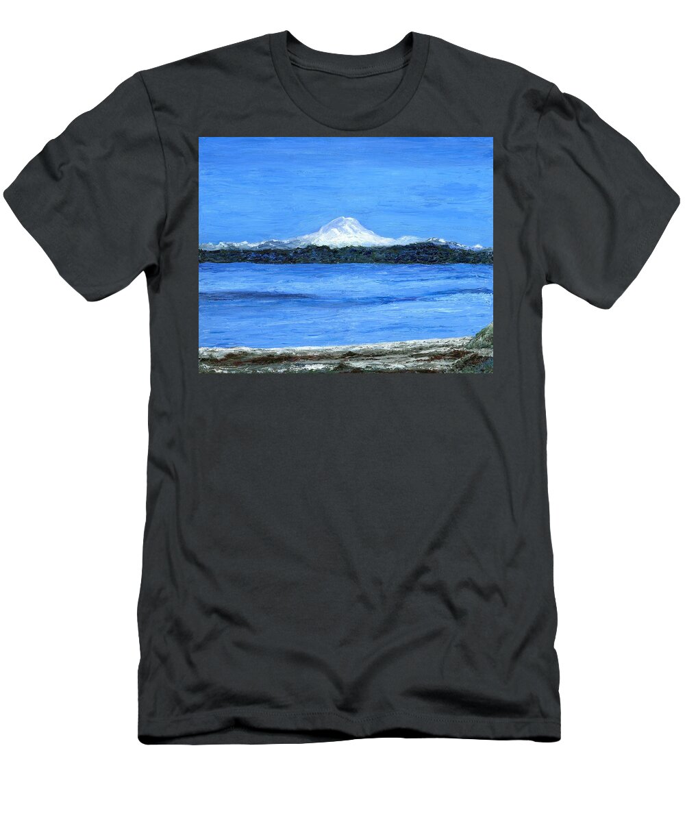 Volcano T-Shirt featuring the painting Mt. Rainier by Alice Faber