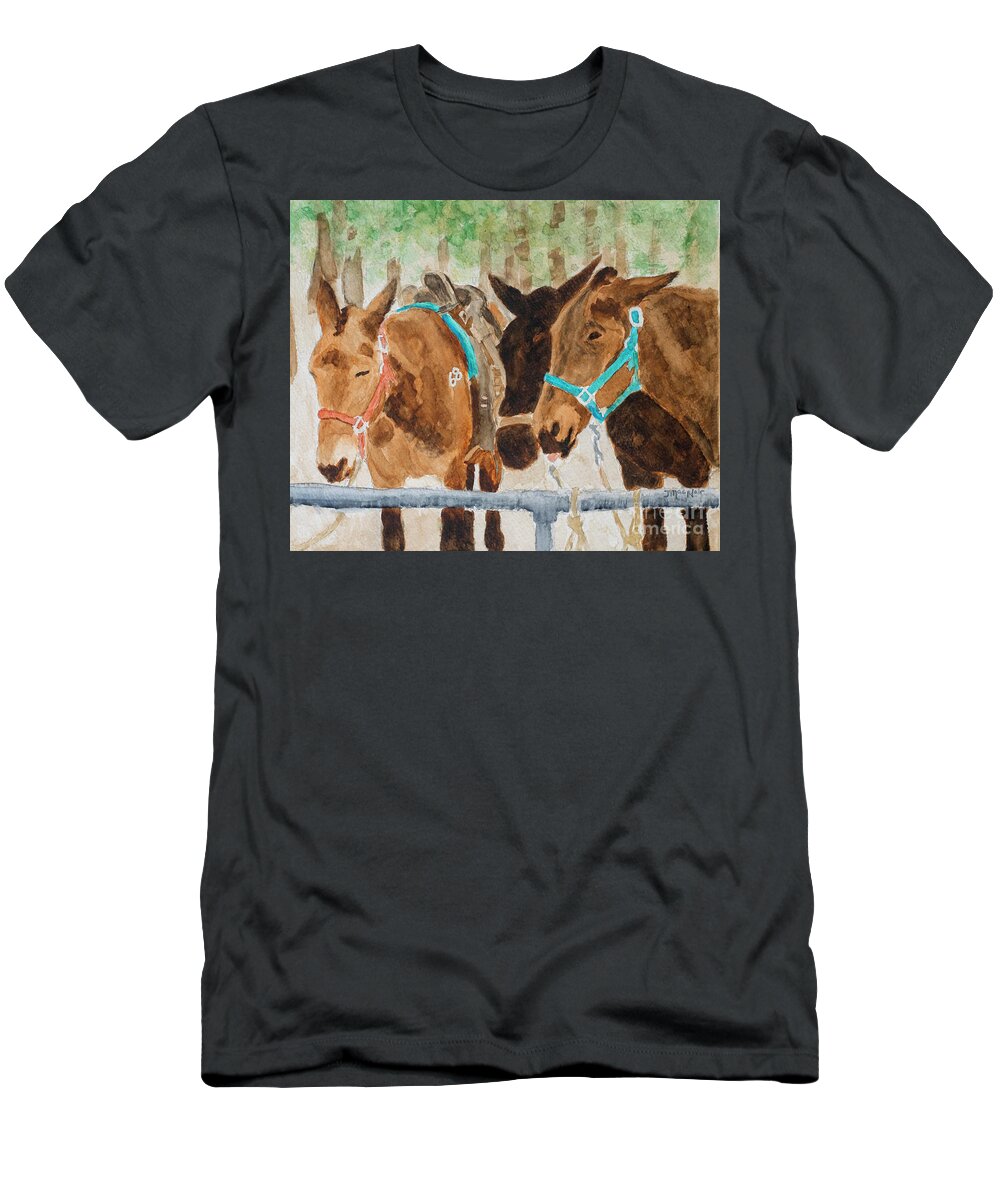 Mules T-Shirt featuring the painting Mules of Yosemite by Jackie MacNair
