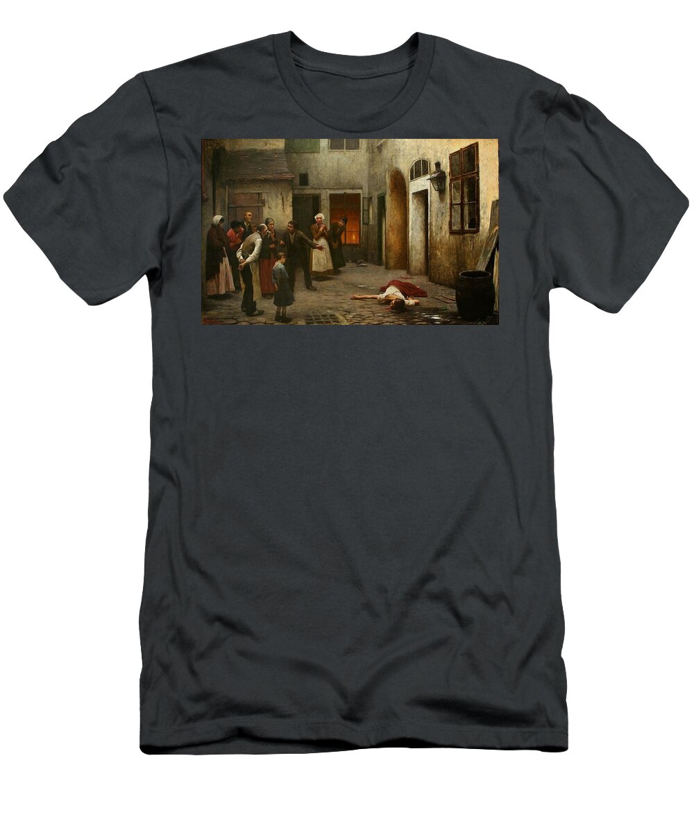 Jakub Schikaneder T-Shirt featuring the painting Murder In The House by MotionAge Designs