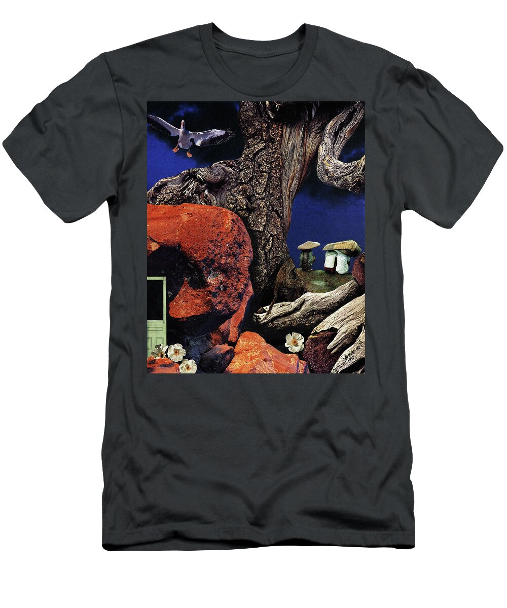 Fantasy T-Shirt featuring the painting Mushroom People - collage by Linda Apple