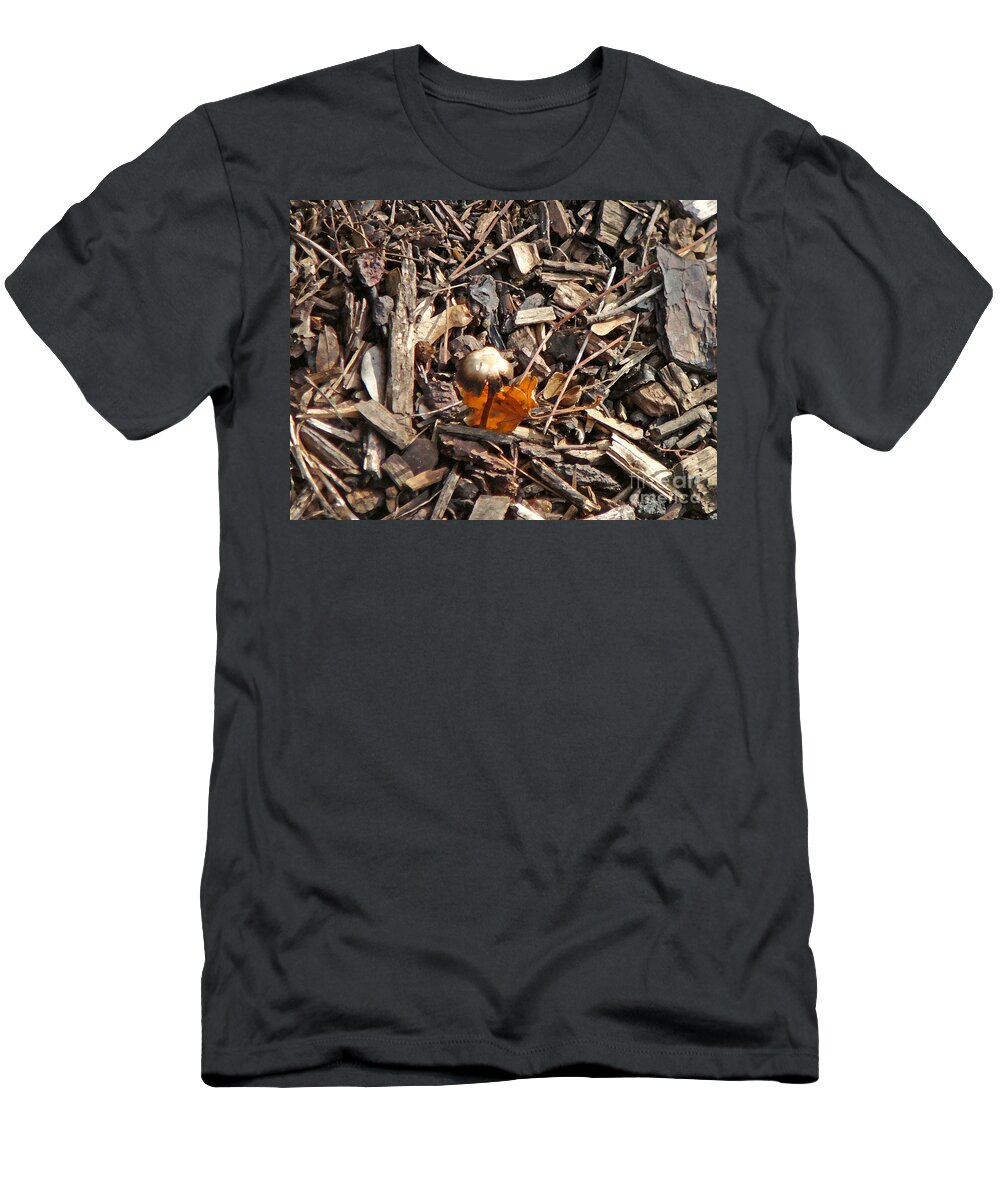 Digital Art T-Shirt featuring the digital art Mushroom with autumn leaf by Francesca Mackenney