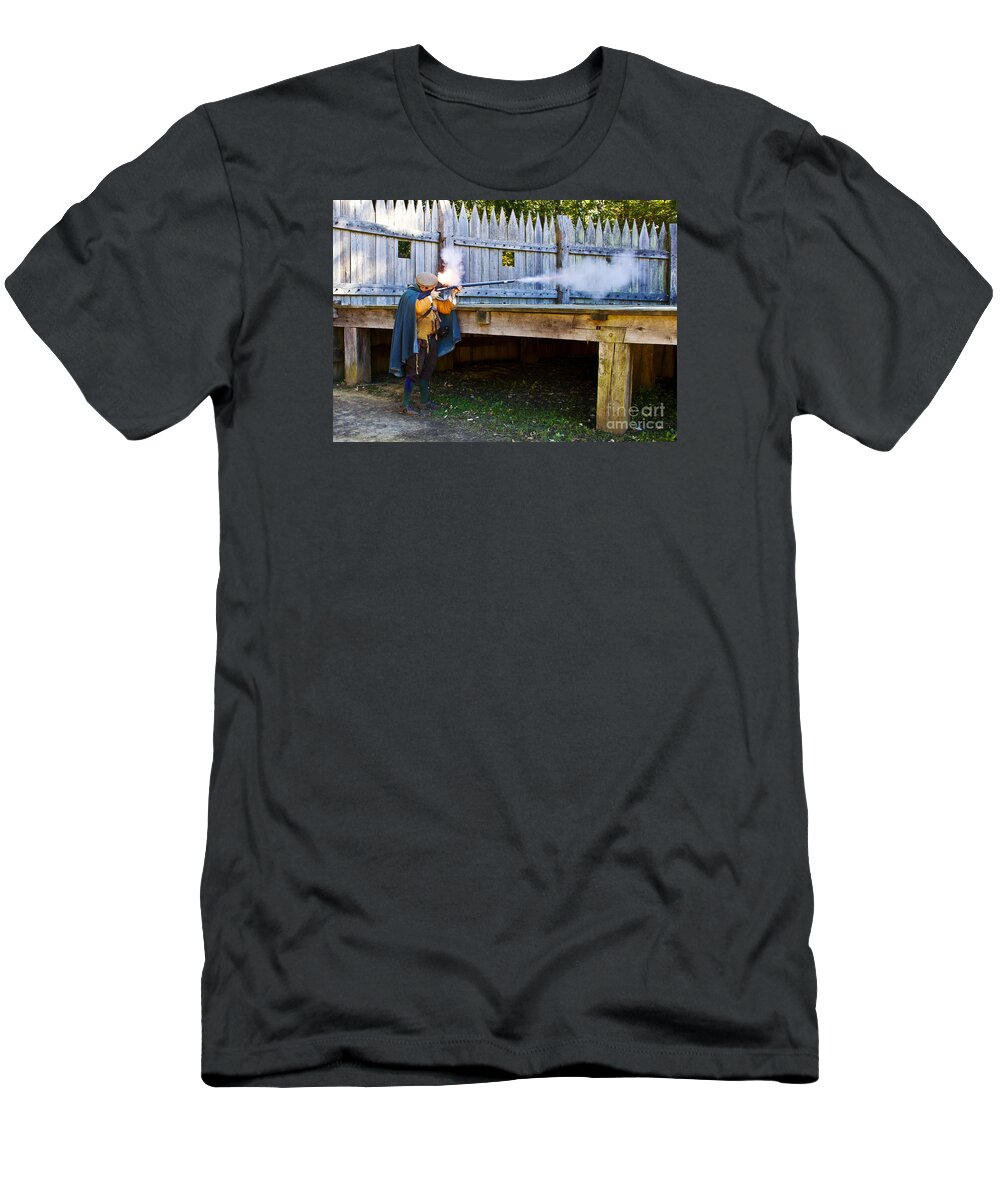 Buildings T-Shirt featuring the photograph Musket Fire by Kathy McClure