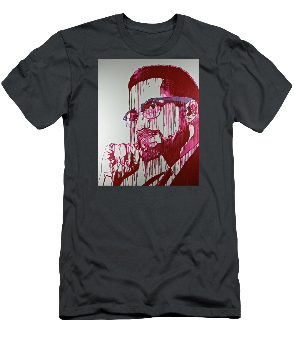 Malcolm X T-Shirt featuring the painting My Man Red by Jiian Chapoteau