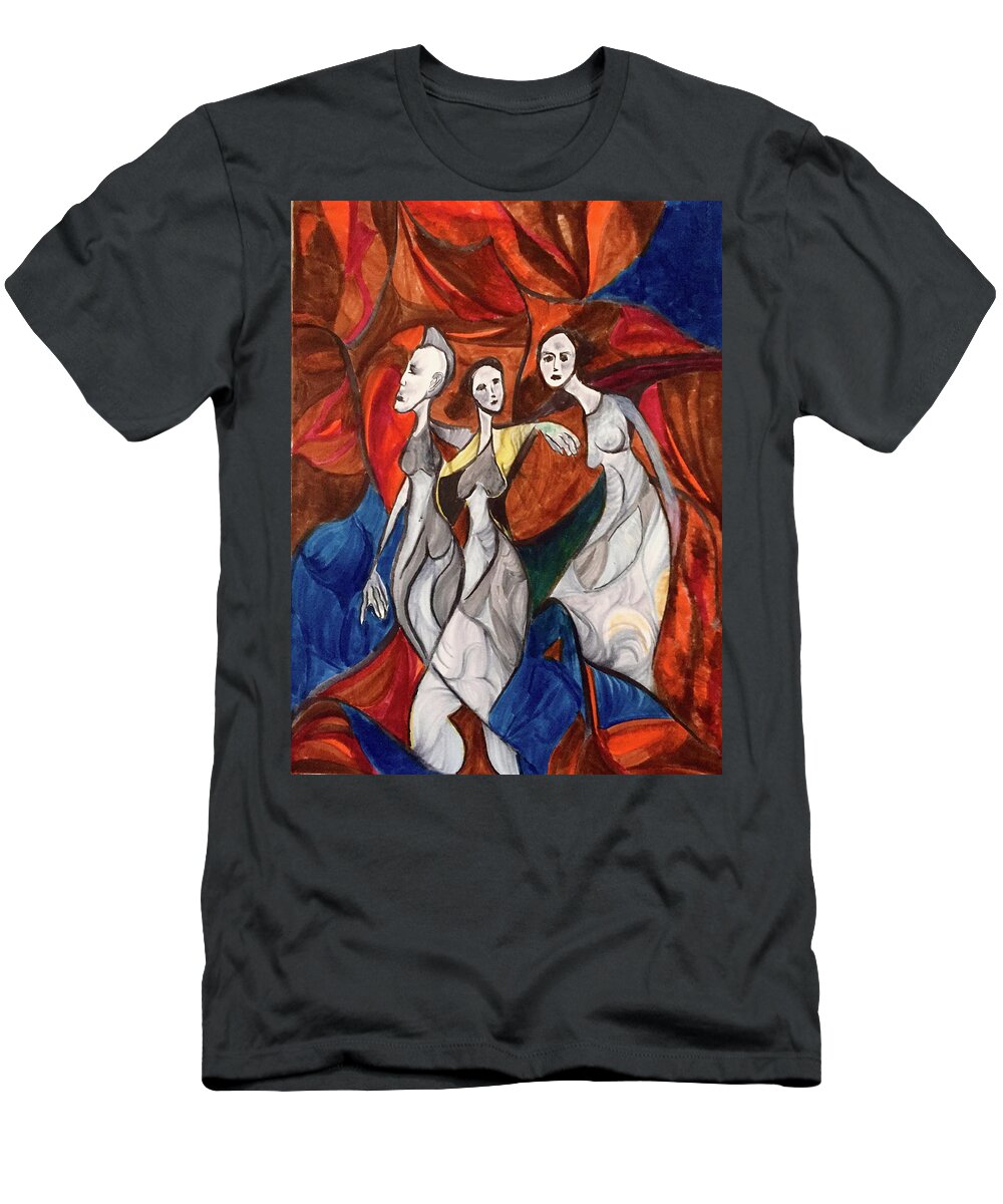 Contemporary T-Shirt featuring the drawing My Muses by Dennis Ellman