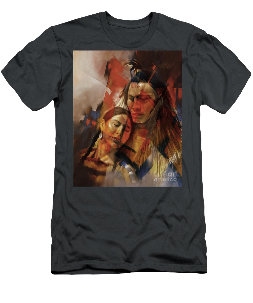 Native American T-Shirt featuring the painting Native Couple 09a by Gull G