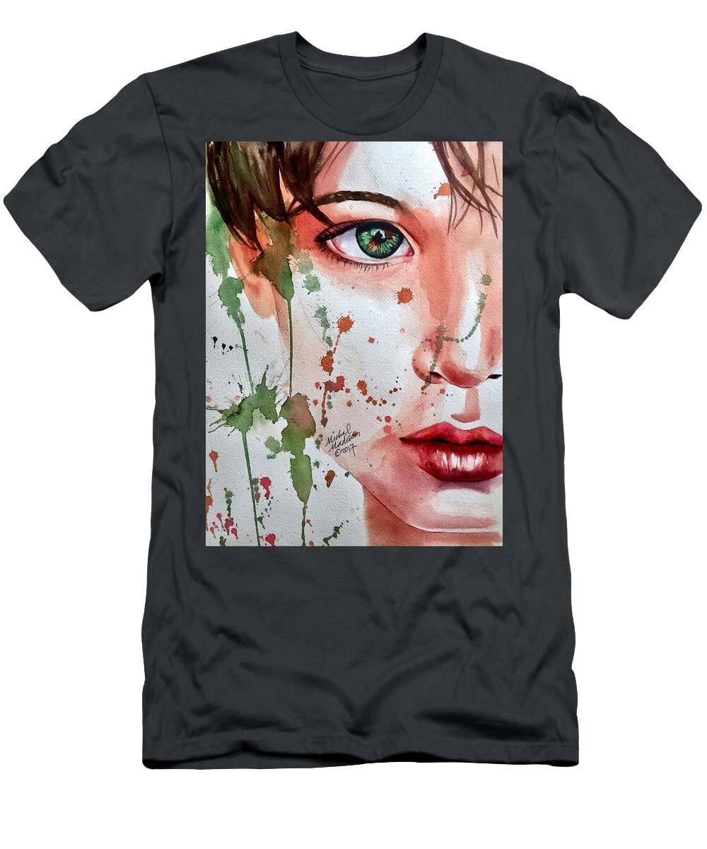 Green Eye T-Shirt featuring the painting Nature's Child by Michal Madison
