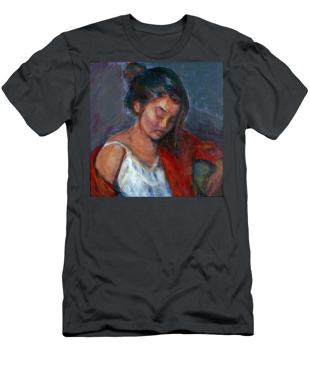 Portrait T-Shirt featuring the painting Near Sleep by Quin Sweetman