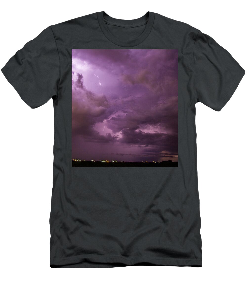 Nebraskasc T-Shirt featuring the photograph Nebraska Night Thunderstorm Beast 001 by NebraskaSC