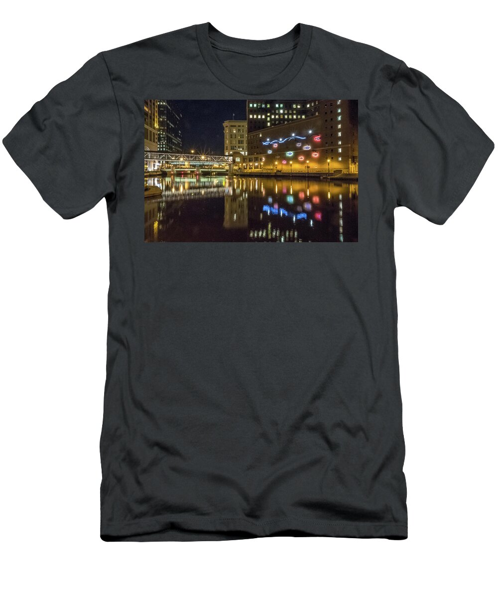 Milwaukee Downtown T-Shirt featuring the photograph Neon Fish by Kristine Hinrichs