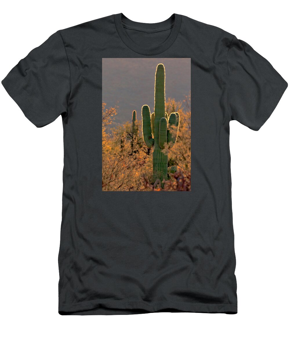 Cactus T-Shirt featuring the photograph Neon Saguaro #2 by Susan Rissi Tregoning