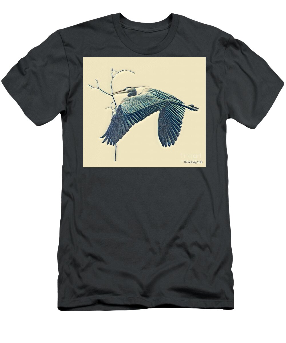 Heron T-Shirt featuring the mixed media Nesting Heron by Denise Railey