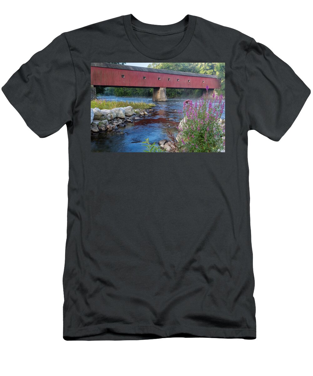 Summer T-Shirt featuring the photograph New England Covered Bridge Connecticut by Bill Wakeley