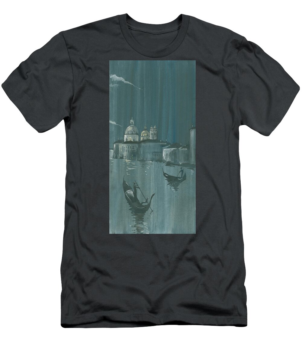 Painting T-Shirt featuring the painting Night in Venice. Gondolas by Igor Sakurov