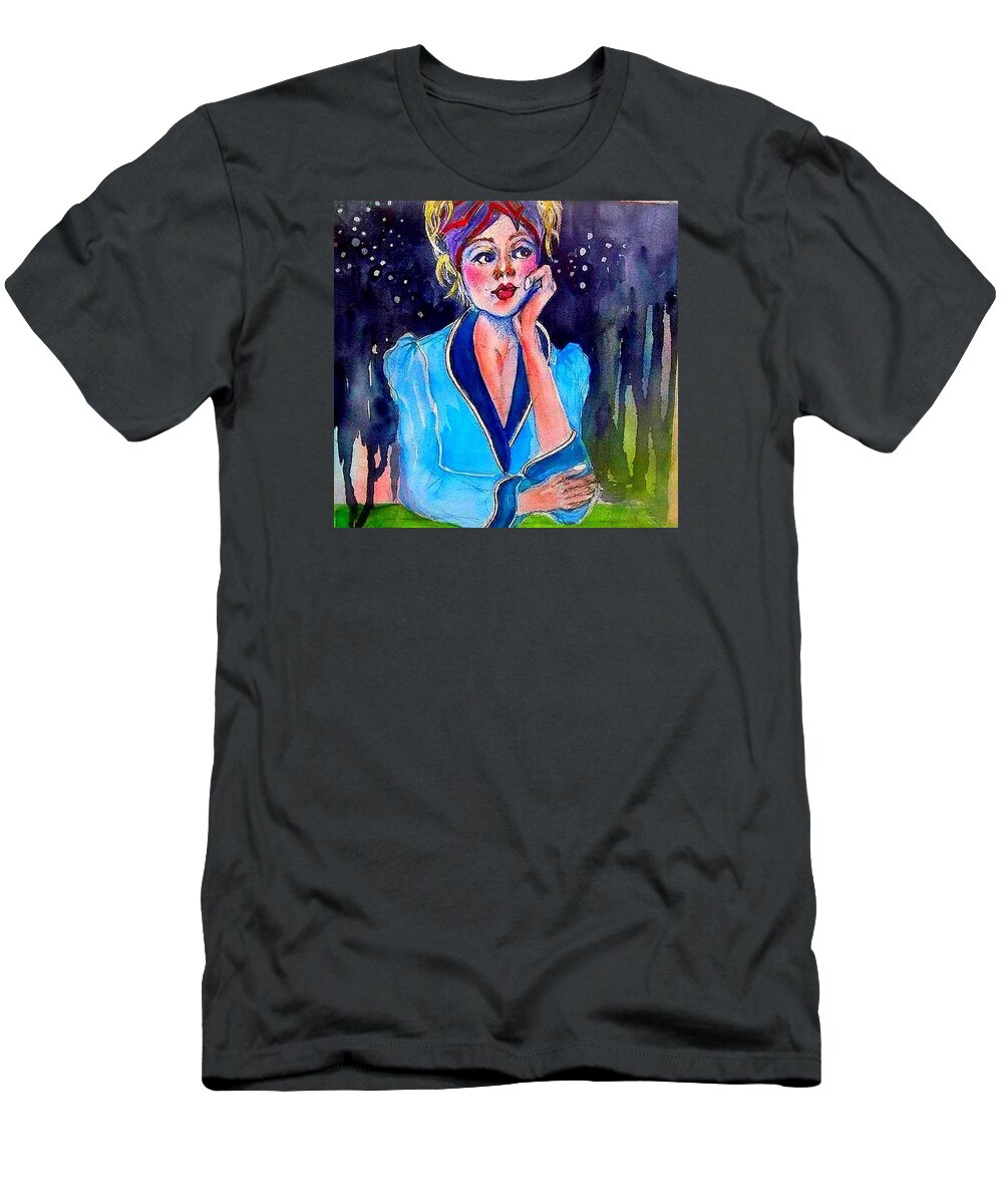  T-Shirt featuring the painting Night Time Is the Right Time by Esther Woods