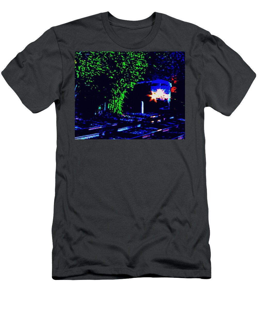 Trains Night T-Shirt featuring the painting Night Train by Cliff Wilson