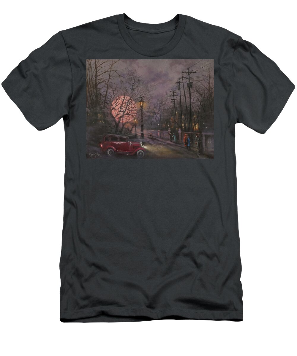 Full Moon T-Shirt featuring the painting Nocturne In Lavender by Tom Shropshire