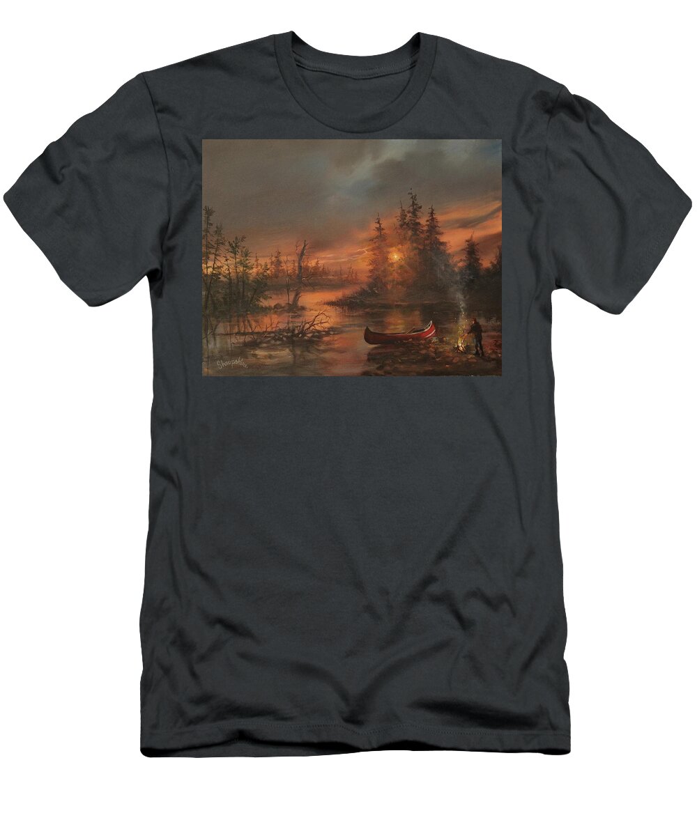 Lake T-Shirt featuring the painting Northern Solitude by Tom Shropshire