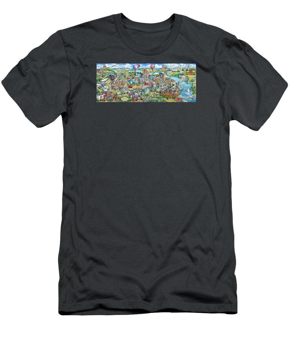 Northern Virginia T-Shirt featuring the painting Northern Virginia Map Illustration by Maria Rabinky