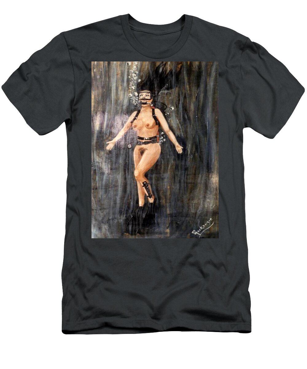 Nude T-Shirt featuring the painting Nude In Diving Gear by Mackenzie Moulton