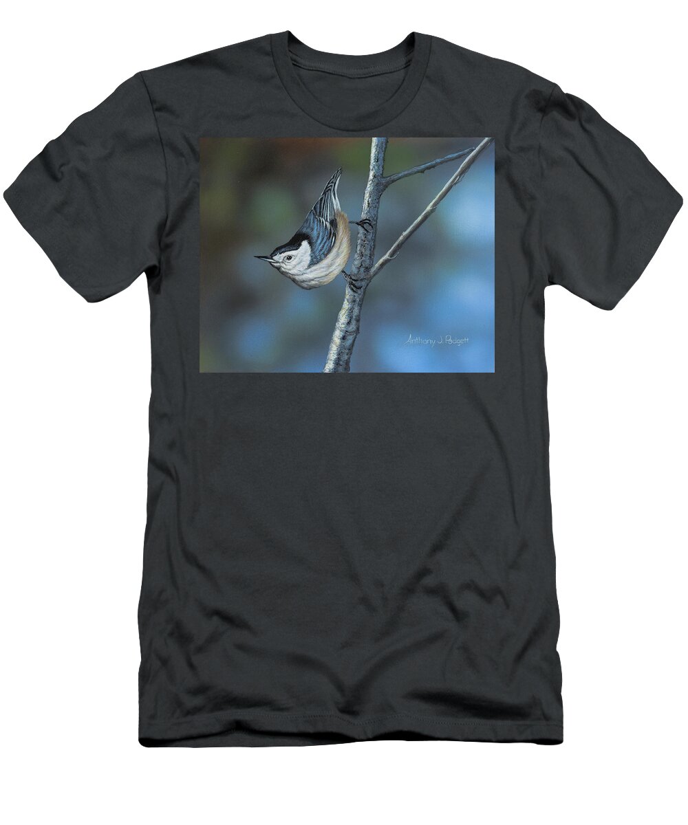 Nuthatch T-Shirt featuring the painting Nuthatch by Anthony J Padgett