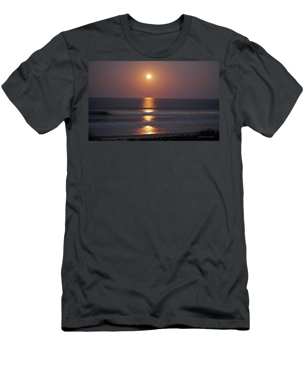Ocean T-Shirt featuring the digital art Ocean Moon in Pastels by DigiArt Diaries by Vicky B Fuller