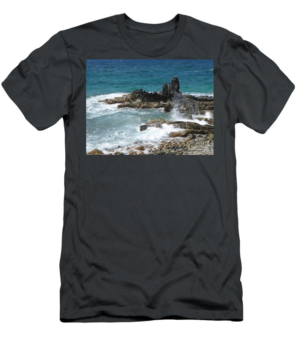 Caribbean T-Shirt featuring the photograph Ocean spray mid-air by Margaret Brooks